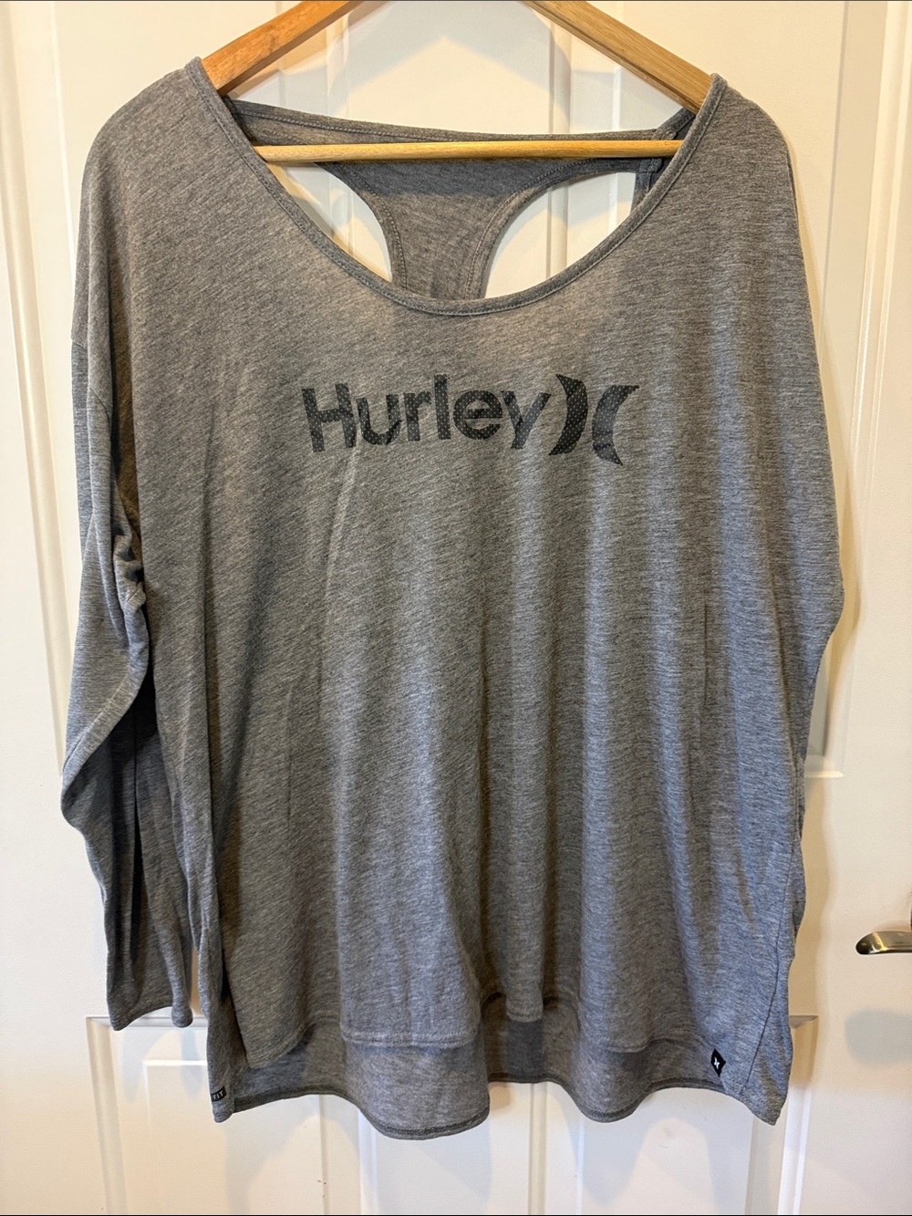 Hurley Gray Logo Long Sleeve Scoop Back Top